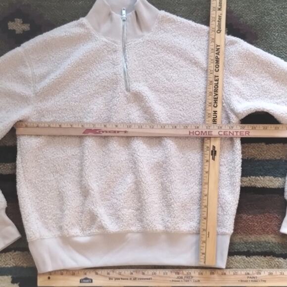 Topshop NWOT Cream Tan Teddy Fuzzy Fleece Cropped 3/4 Zip Pullover Size 2 - Picture 8 of 11